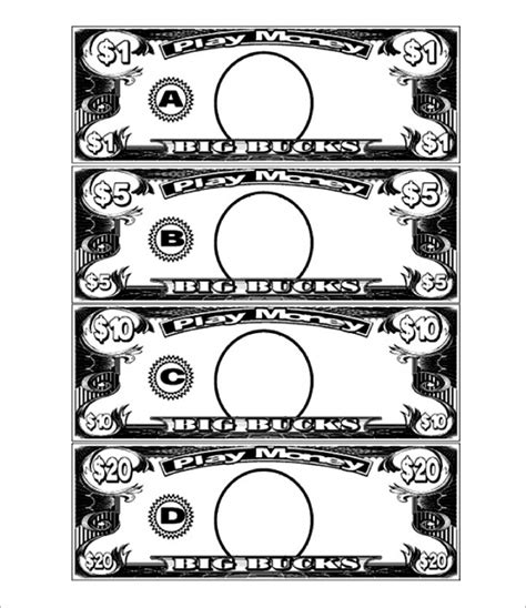 Play Money Printable Black And White